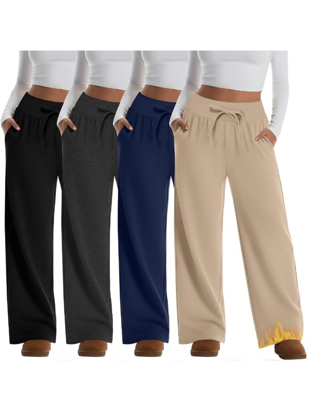 Cozy Plus Size Fleece Lined Wide Leg Pants - 4 Pack for Ultimate Comfort
